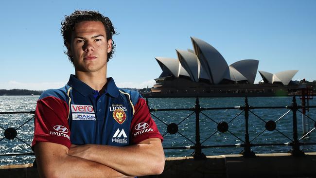 SYDNEY, AUSTRALIA - NOVEMBER 25: Cameron Rayner of the Lions poses during a media opportunity at Hickson Road Reserve on November 25, 2017 in Sydney, Australia. (Photo by Brendon Thorne/AFL Media/Getty Images)