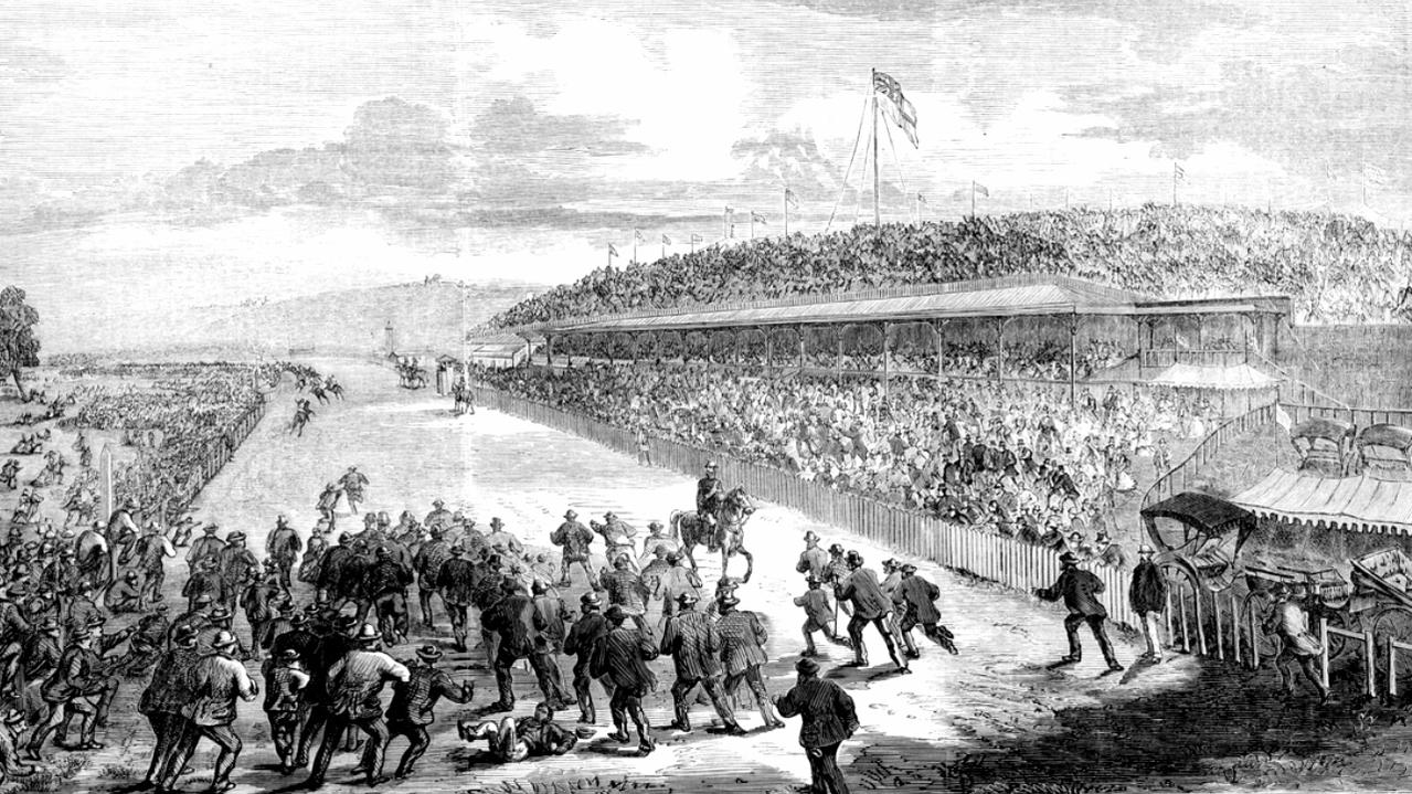 Historical illustration of Melbourne Cup madness. Picture: State Library of Victoria