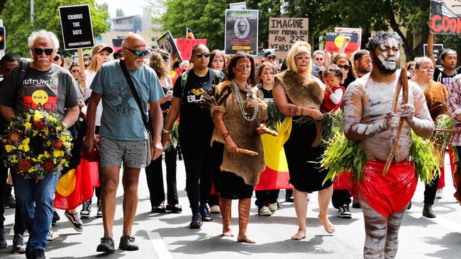 Invasion Day Rally on their way to Parliament house in Hobart. Picture : Mireille Merlet