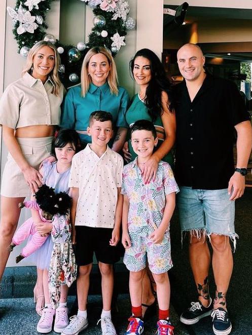 Maddie and Sophie with Jaryd and his partner Jacinta and their blended family. Picture: Instagram @sophiecachia_