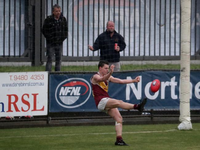 Ben Paterson of Lower Plenty snaps a goal on the final siren to win the NFL Division 2 grand final.