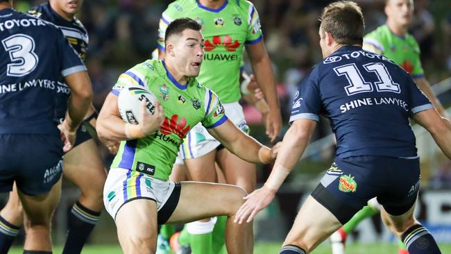 Nick Cotric of the Raiders in Round 8 action against the Cowboys. Photo: AAP