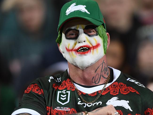 A Rabbitohs fan seen during the NRL First Qualifying Final match between the Sydney Roosters and the South Sydney Rabbitohs at the SCG in Sydney, Friday, September 13, 2019. (AAP Image/Joel Carrett) NO ARCHIVING, EDITORIAL USE ONLY