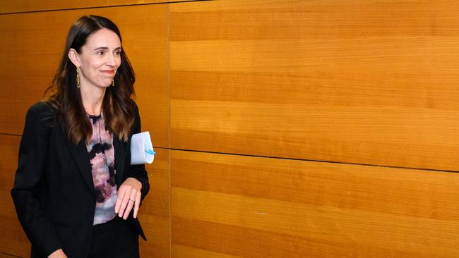 Prime Minister Jacinda Ardern walks into a COVID-19 press conference on February 14 in Wellington. Picture: Mark Tantrum/Getty Images