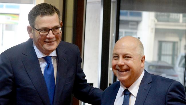 Victorian Premier Daniel Andrews and Treasurer Tim Pallas. Picture: NCA NewsWire / Andrew Henshaw