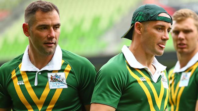 Cameron Smith and Cooper Cronk were all business at training on Thursday. Picture: Getty Images