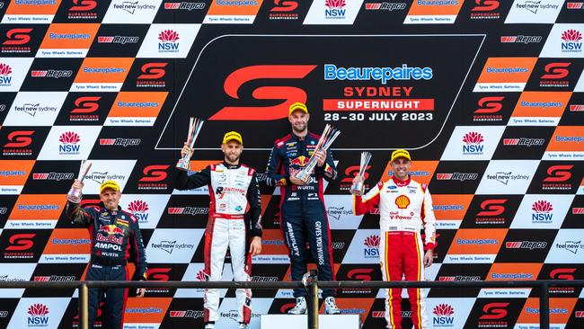 Shane van Gisbergen with the trophy in Sydney. Picture: Getty Images