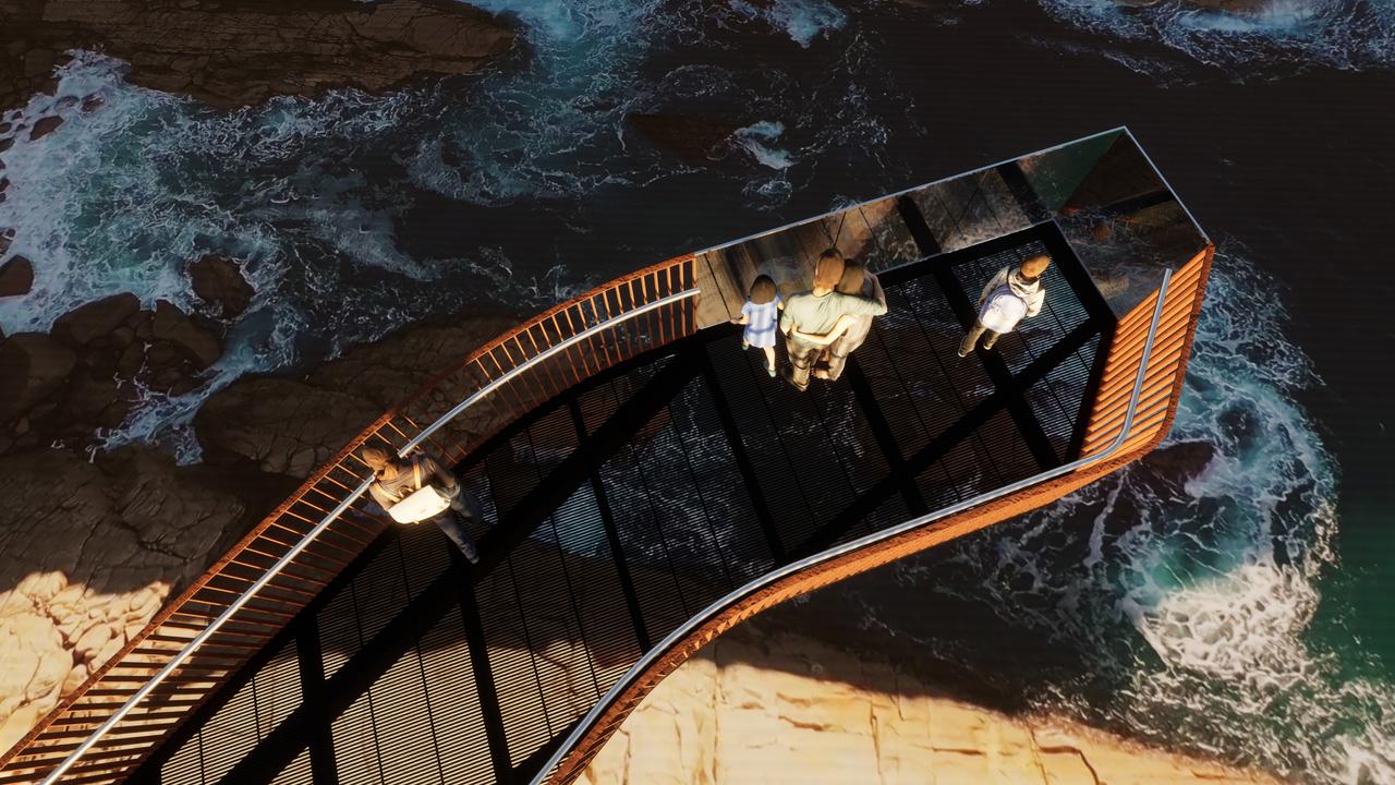 Render of the cantilever viewing platform overlooking Devil’s Kitchen on Kangaroo Island