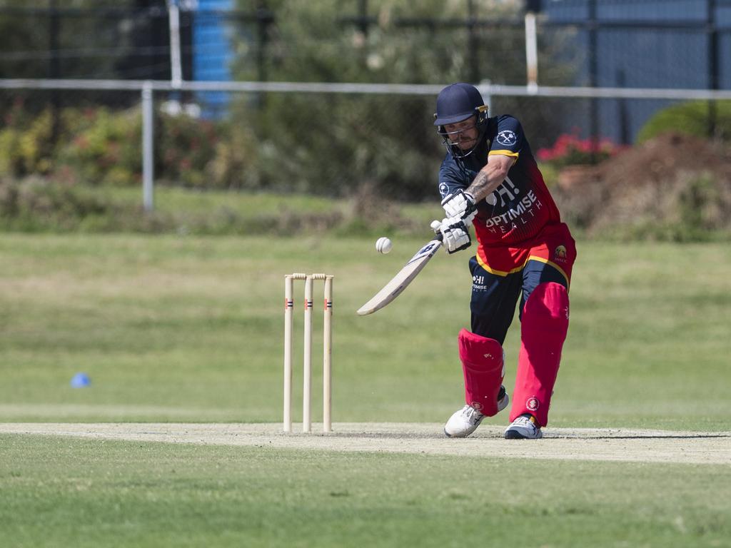 Kahlem Reardon bats for Metropolitan-Easts against Souths Magpies in Toowoomba Cricket Reserve Grade One Day grand final at Captain Cook Reserve, Sunday, December 10, 2023. Picture: Kevin Farmer