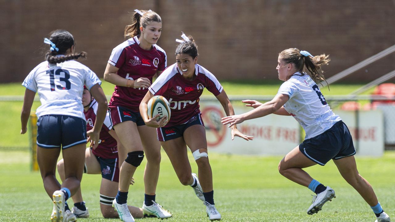 Rhani Hagan of Queensland Reds as Downs Rugby host Next Gen 7s at Toowoomba Sports Ground, Saturday, October 12, 2024. Picture: Kevin Farmer