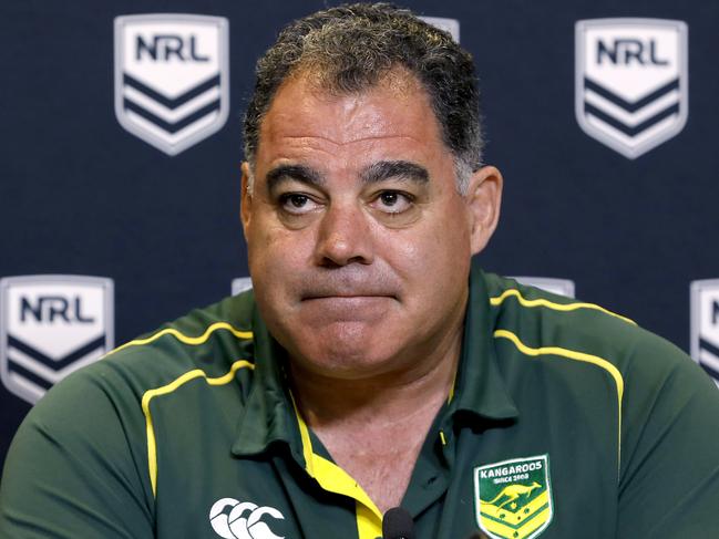 Australian Kangaroos coach Mal Meninga announces the new Kangaroo team during a press conference at Rugby League Central in Sydney, Monday, October 7, 2019. Mal Meninga named six potential debutants in his squad to face New Zealand and Tonga. (AAP Image/Chris Pavlich) NO ARCHIVING