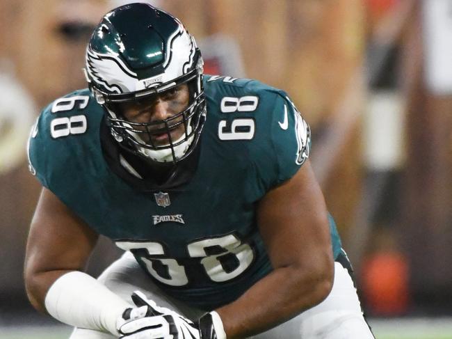 CLEVELAND, OH - AUGUST 23, 2018: Offensive tackle Jordan Mailata #68 of the Philadelphia Eagles awaits the snap in the fourth quarter of a preseason game against the Cleveland Browns on August 23, 2018 at FirstEnergy Stadium in Cleveland, Ohio. Cleveland won 5-0. (Photo by: 2018 Nick Cammett/Diamond Images/Getty Images)