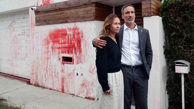 Alex Ryvchin and his wife Vicki, outside their former home in Dover Heights, Sydney, which was the subject of an anti-Semitic attack. Picture: Max Mason-Hubers/The Australian