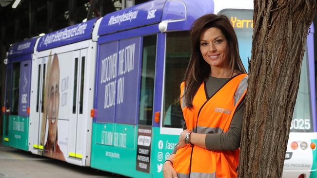 Alfayadh and West (pictured) are involved in the The Story Beside You campaign, which celebrates those who overcame seemingly impossible odds to call Australia home – their faces plastered on trams in Melbourne as part of the Yarra Trams Community Partnerships Program. (Picture: Alex Coppel)