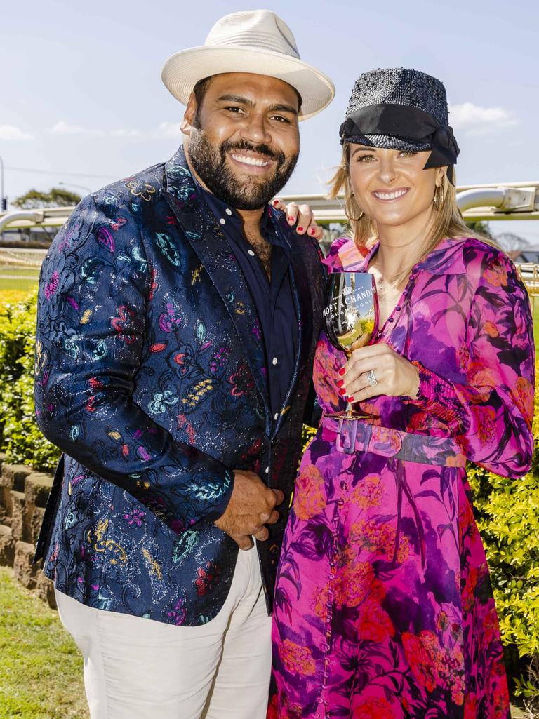 Sam and Rachel Thaiday at Doomben Racecourse for Melbourne Cup Day. Socials: Damien Anthony Rossi | Pictures: Jared Vethaak