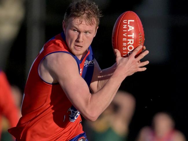 MerndaÃs Matthew Bawden during the NFNL Mernda v Old Eltham Collegians football match in Mernda, Saturday, June 24, 2023. Picture: Andy Brownbill