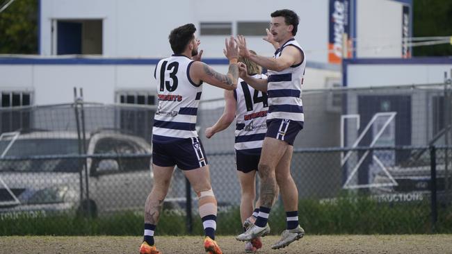 Pearcedale sharp shooter Luke Daniel (right) kicked double figures on Saturday. Picture: Valeriu Campan