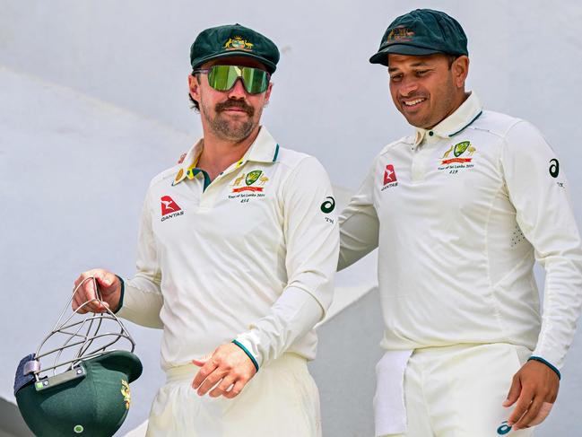 Travis Head (L) and Usman Khawaja are sure starters. Picture: Ishara S. KODIKARA / AFP