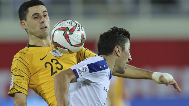 Tommy Rogic picked up a yellow card against Uzbekistan.