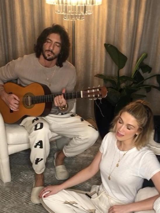 Delta Goodrem and Matthew Copley performing at home. Picture: Supplied