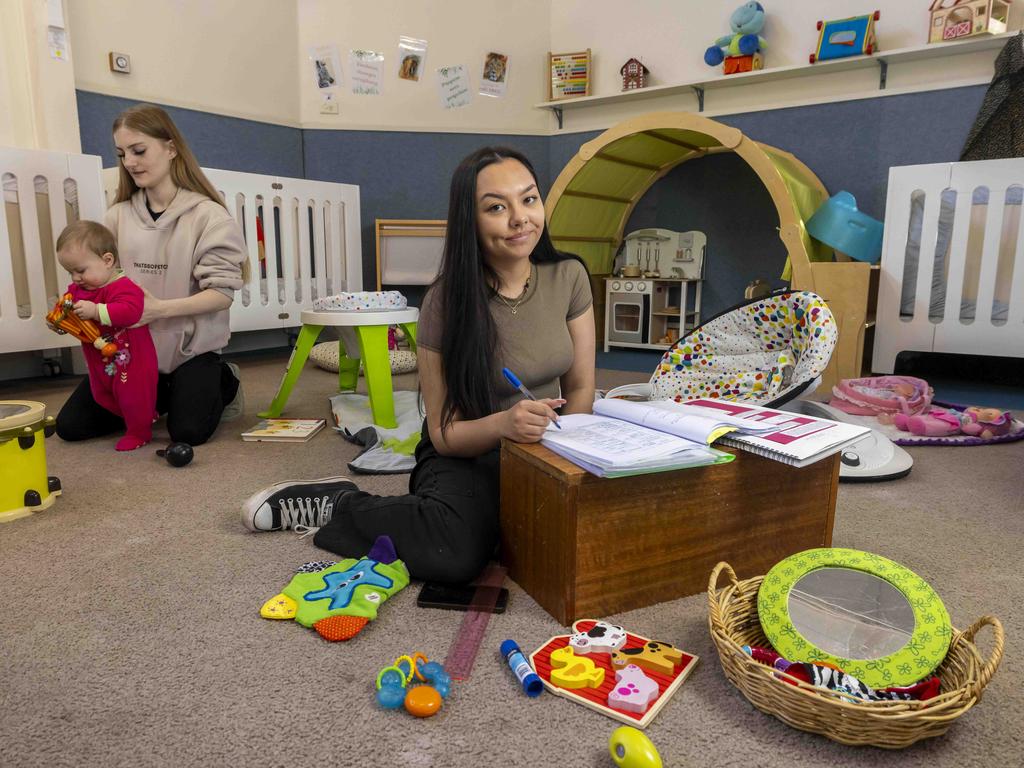 The school provides facilities for young mothers to bond with their babies while completing their education. Picture: Wayne Taylor