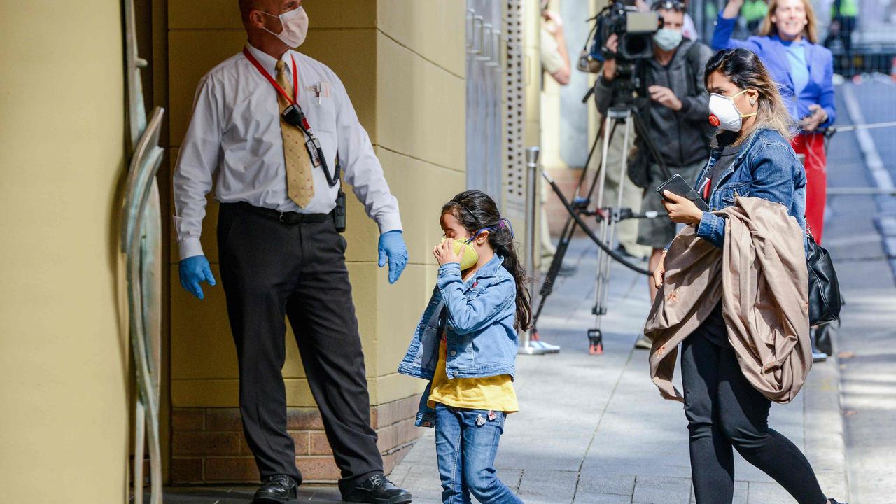 Australian residents arrive at a hotel in Adelaide for mandatory 14-day quarantine. Picture: Brenton Edwards/AFP