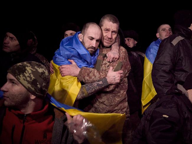 Ukrainian soldiers released during a prisoner of war exchange with Russia. Picture: Handout / Ukrainian Presidential Press Service / AFP