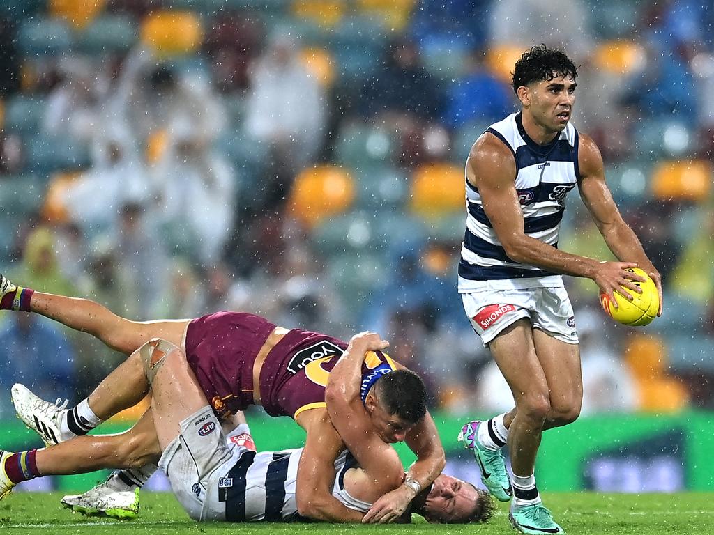 Tyson Stengle was spectacular against the Lions. Picture: Albert Perez/AFL Photos