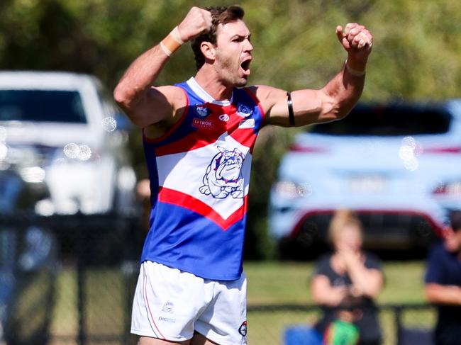 Fraser Thurlow celebrates a goal for North Heidelberg. Picture: Field of View Photography