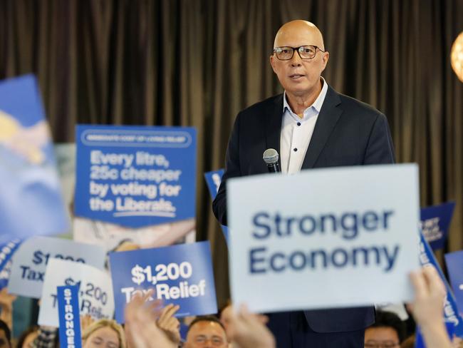 NCA 2025 FEDERAL ELECTION LIBERAL BUS. 27/04/2025Pictured is Opposition Leader Peter Dutton as he attended a Liberal Party rally at Melton Entertainment Park at Melton in the electorate of Hawke outside Melbourne in Victoria.Picture: Richard Dobson / NewsWire
