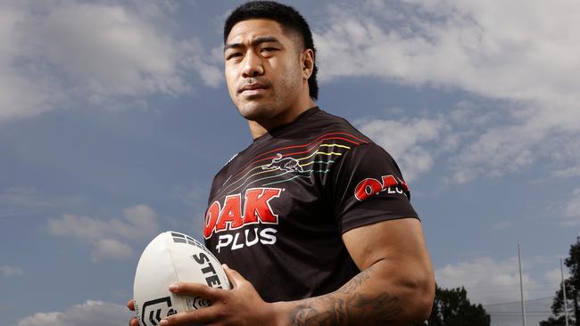 DAILY TELEGRAPH SEPTEMBER 26, 2023. Moses Leota ahead of the Penrith Panthers grand final against the Broncos. Picture: Jonathan Ng