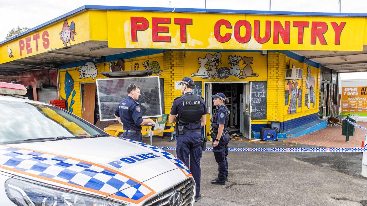 Several animals have died in a pet shop in Brisbane’s south after a fire broke out on Wednesday night. Picture: Richard Walker