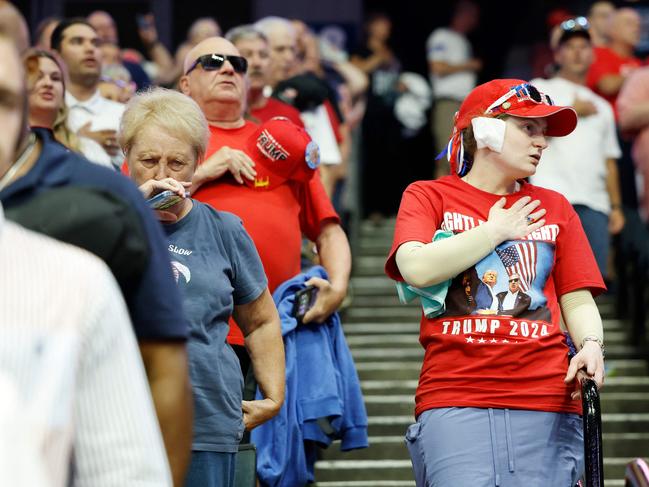 A Trump fan wears a bandage in tribute to the former US president. Picture: Getty Images