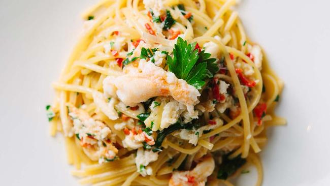 Crab linguine at Bucci Restaurant, which sources much of its ingredients locally. Picture: supplied.