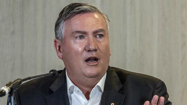 Collingwood president Eddie McGuire faces the media on Monday afternoon Picture: Jake Nowakowski