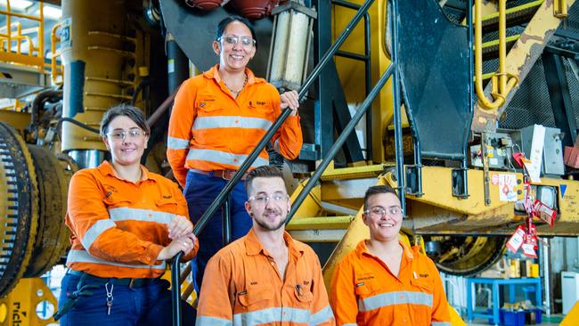 BHP Future Fit Academy graduates (back, from left) Shakai Nichols and Simone Suradi and (front, from left) Ash Kupke and Madeleine Kwong. Picture: Daryl Wright.