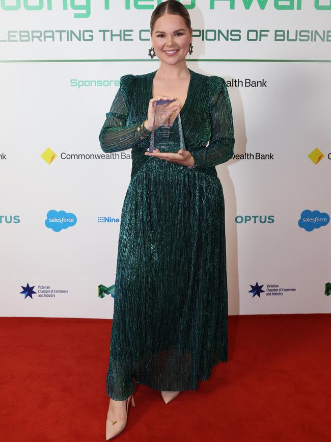 MELBOURNE, AUSTRALIA – MAY 28 2024 Mia Plecic from SLICKHAIR – Winner: “Rising Star” Award at the CommBank Young Hero Awards held at the Langham Hotel in Melbourne. Picture: Brendan Beckett