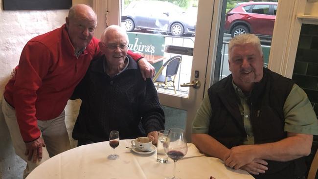 Done deal: Peter Bedford (left) returns to the head coaching role he held with Donvale last decade. Pictured with Donvale life member and club patron Richard Ellis (middle) and club president Warren McAlpin (right). Picture: Supplied