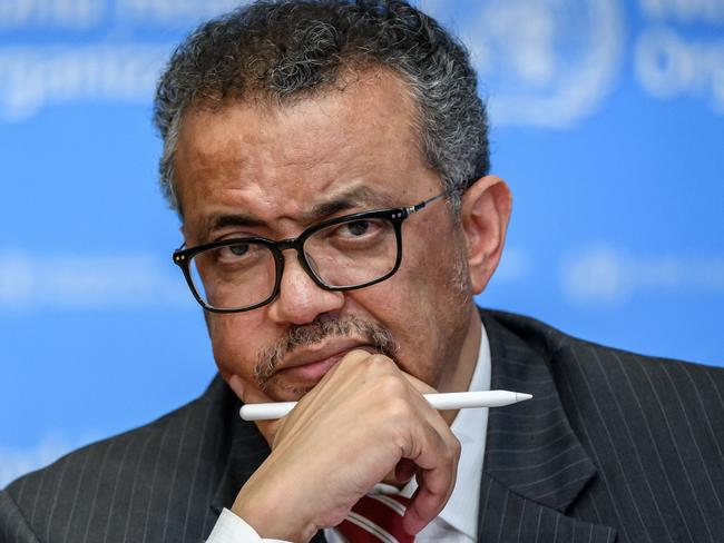 (FILES) In this file photo taken on March 11, 2020 World Health Organization (WHO) Director-General Tedros Adhanom Ghebreyesus attends a daily press briefing on COVID-19, the disease caused by the novel coronavirus, at the WHO heardquaters in Geneva. - Congressional Republicans on April 16, 2020 urged President Donald Trump to condition US funding for the World Health Organization on the resignation of its chief over his handling of the coronavirus pandemic. Seventeen Republicans on the House Foreign Affairs Committee said they had "lost faith" in Tedros Adhanom Ghebreyesus's WHO leadership, even as they stressed the organization is vital to tackling the world's health problems. (Photo by Fabrice COFFRINI / AFP)