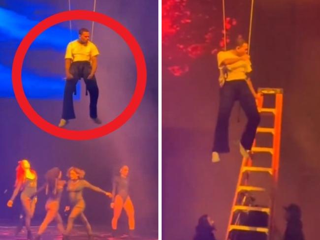 Chris Brown gets trapped on stage.