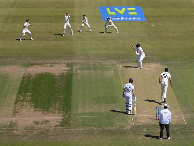 LEEDS, ENGLAND - JULY 07: Jonathan Bairstow of England is caught out by Steve Smith of Australia from the bowling of Mitchell Starc during Day Two of the LV= Insurance Ashes 3rd Test Match between England and Australia at Headingley on July 07, 2023 in Leeds, England. (Photo by Stu Forster/Getty Images)