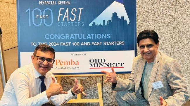 Cocoon SDA Care's executive director operations Pranay Kumar, left (in shirt and tie), and co-founder Muhammad Latif at an Australian Financial Review event in 2024 where the company was named one of the fastest growing in Australia. Picture: Facebook