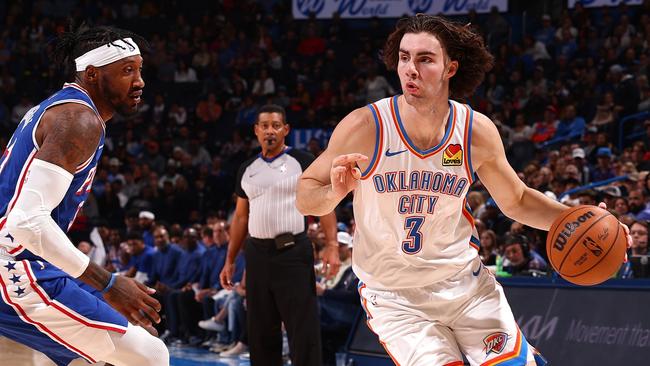 Josh Giddey playing for the Oklahoma City Thunder on Sunday (Photo by Zach Beeker/NBAE via Getty Images)