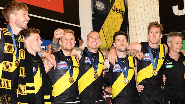 Richmond players belted out their song with hundreds of family, friends and supporters. Picture: Quinn Rooney/Getty Images.