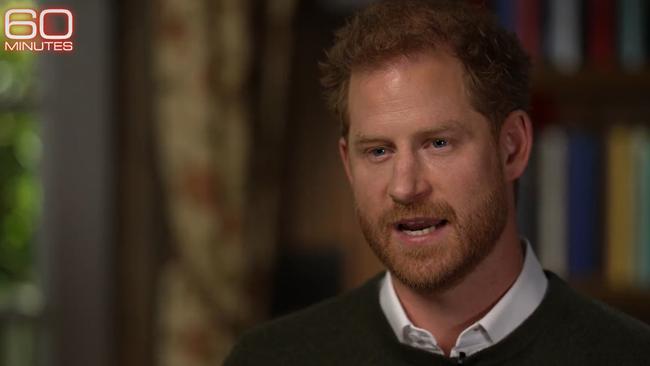 Prince Harry in an interview with Anderson Cooper on 60 Minutes. Picture: CBS