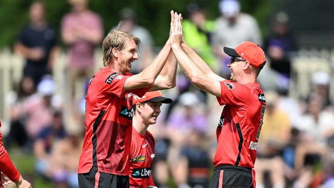 David Moody celebrates a wicket for Melbourne Renegades. Picture: Steve Bell/Getty Images.