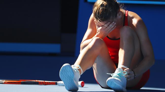 Simona Halep after rolling her ankle in the last set. Picture: Michael Klein