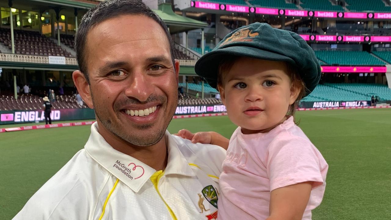 Family man Uzzy with his daughter Aisha at the SCG Ashes Test.