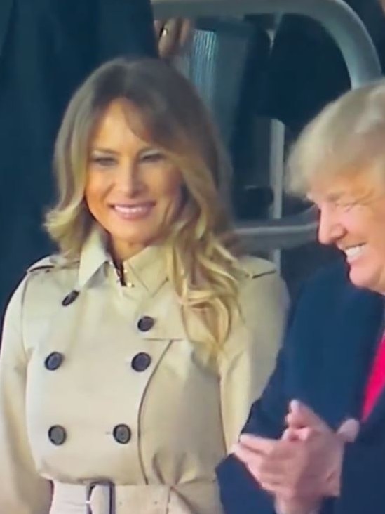 Melania Trump seen smiling next to Donald Trump at the World Series. Picture: MeidasTouch/Twitter