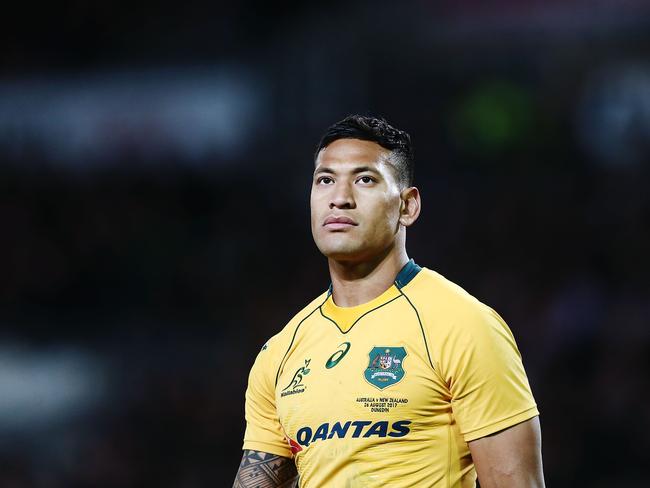 DUNEDIN, NEW ZEALAND - AUGUST 26:  Israel Folau of the Wallabies looks on during The Rugby Championship Bledisloe Cup match between the New Zealand All Blacks and the Australia Wallabies at Forsyth Barr Stadium on August 26, 2017 in Dunedin, New Zealand.  (Photo by Anthony Au-Yeung/Getty Images)